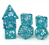 Imperfect - Cat's Meow Blue 7-Dice Set with Silver Glitter - Cat-Themed - Discounted