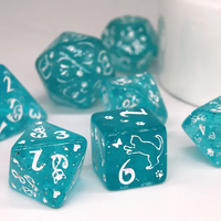 Imperfect - Cat's Meow Blue 7-Dice Set with Silver Glitter - Cat-Themed - Discounted