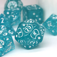 Imperfect - Cat's Meow Blue 7-Dice Set with Silver Glitter - Cat-Themed - Discounted
