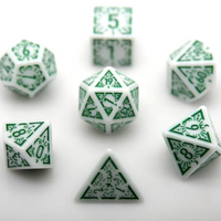Arcane Emerald Polyhedral Dice Set | 7-Dice White & Green