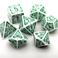 Arcane Emerald Polyhedral Dice Set | 7-Dice White & Green