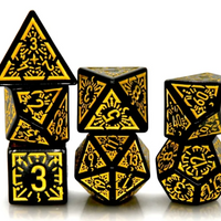 Arcane Abyssal Gold Polyhedral Dice Set | 7-Dice Black & Yellow