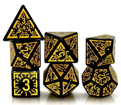 Arcane Abyssal Gold Polyhedral Dice Set | 7-Dice Black & Yellow