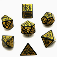 Arcane Abyssal Gold Polyhedral Dice Set | 7-Dice Black & Yellow