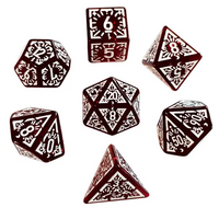 Arcane Mysteries Dark Red Translucent Polyhedral Dice Set | 7-Dice Red