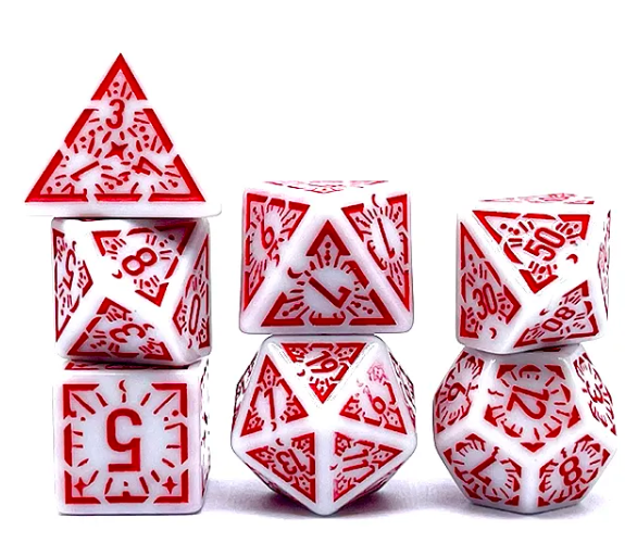 Arcane Ember White and Red Polyhedral Dice Set – 7-Piece RPG Dice for D&D