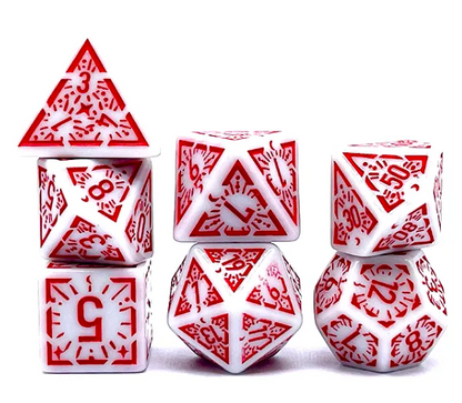Arcane Ember White and Red Polyhedral Dice Set – 7-Piece RPG Dice for D&D