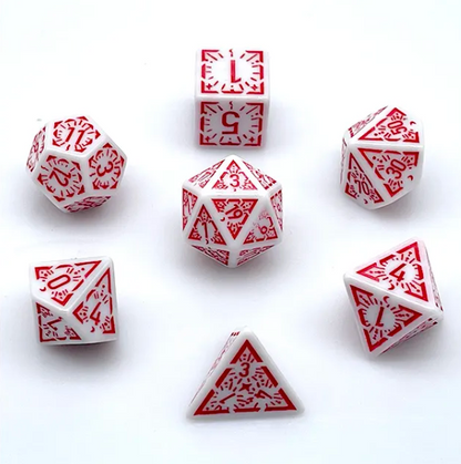 Arcane Ember White and Red Polyhedral Dice Set – 7-Piece RPG Dice for D&D