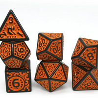 Black with Orange Ink Irregular Pattern Fill | 7-Dice Acrylic Dice Set