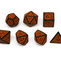 Black with Orange Ink Irregular Pattern Fill | 7-Dice Acrylic Dice Set