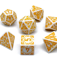 Arcane Radiance White and Yellow Polyhedral Dice Set | 7-Dice White
