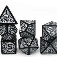 Black with White Ink Irregular Pattern Fill | 7-Dice Acrylic Dice Set