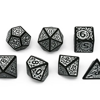 Black with White Ink Irregular Pattern Fill | 7-Dice Acrylic Dice Set
