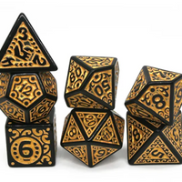 Black with Yellow Ink Irregular Pattern Fill | 7-Dice Acrylic Dice Set