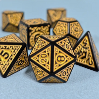 Black with Yellow Ink Irregular Pattern Fill | 7-Dice Acrylic Dice Set