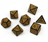 Black with Yellow Ink Irregular Pattern Fill | 7-Dice Acrylic Dice Set