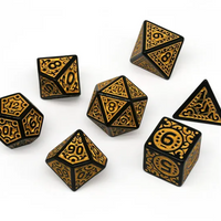 Black with Yellow Ink Irregular Pattern Fill | 7-Dice Acrylic Dice Set