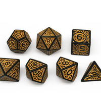 Black with Yellow Ink Irregular Pattern Fill | 7-Dice Acrylic Dice Set