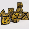 Black with Yellow Ink Irregular Pattern Fill | 7-Dice Acrylic Dice Set