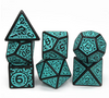 Black with Teal Ink Irregular Pattern Fill | 7-Dice Acrylic Dice Set