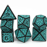Black with Teal Ink Irregular Pattern Fill | 7-Dice Acrylic Dice Set