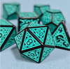 Black with Teal Ink Irregular Pattern Fill | 7-Dice Acrylic Dice Set