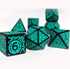 Black with Teal Ink Irregular Pattern Fill | 7-Dice Acrylic Dice Set