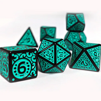 Black with Teal Ink Irregular Pattern Fill | 7-Dice Acrylic Dice Set