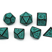 Black with Teal Ink Irregular Pattern Fill | 7-Dice Acrylic Dice Set
