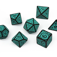 Black with Teal Ink Irregular Pattern Fill | 7-Dice Acrylic Dice Set