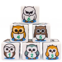 (White) Owl Dice | Printed d6 Dice Featuring Fantasy Animal Numbered