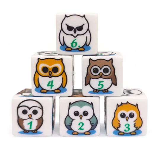 (White) Owl Dice | Printed d6 Dice Featuring Fantasy Animal Numbered