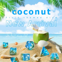 Coconut Themed Dice | 7-Dice Resin Dice Set Polyhederal Dice Set