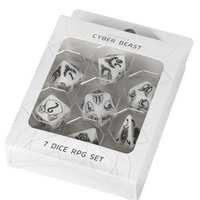 Unleash the Wild: Beast Dice - White 7-Dice Set with Black Beast Emblems for RPGs