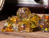 Radiant Dawn: Cleric Sun 7-Dice Set with Golden Sunburst | Yellow & Orange Sun Dice