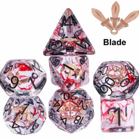 Crimson Veil: Rogue's Deception 7-Dice Set with Gilded Triple Dagger Inlay