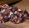 Crimson Veil: Rogue's Deception 7-Dice Set with Gilded Triple Dagger Inlay