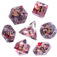 Crimson Veil: Rogue's Deception 7-Dice Set with Gilded Triple Dagger Inlay