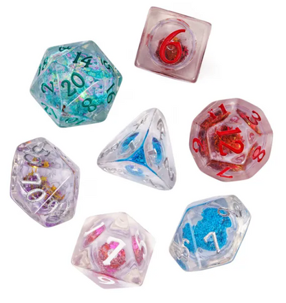 Random Liquid Core Dice 7-Dice Set | Resin Dice w/Liquid Glitter Inside