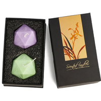 2x Dice Candle | 55mm Candle Dice with Carton Packaging (Purple/Green)