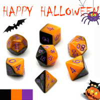 Half-Half Dice Orange & Black  7-Dice Set DND RPG Dice Purple Ink Halloween