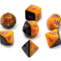 Half-Half Dice Orange & Black  7-Dice Set DND RPG Dice Purple Ink Halloween