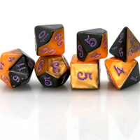 Half-Half Dice Orange & Black  7-Dice Set DND RPG Dice Purple Ink Halloween