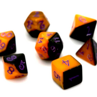 Half-Half Dice Orange & Black  7-Dice Set DND RPG Dice Purple Ink Halloween