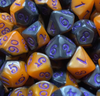 Half-Half Dice Orange & Black  7-Dice Set DND RPG Dice Purple Ink Halloween