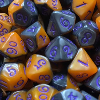 Half-Half Dice Orange & Black  7-Dice Set DND RPG Dice Purple Ink Halloween