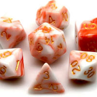 Kapok's Pain 7-Dice Set Off Red & White w/Gold Numbers Dnd Dice Set