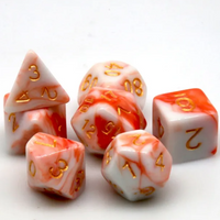 Kapok's Pain 7-Dice Set Off Red & White w/Gold Numbers Dnd Dice Set