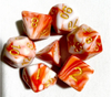 Kapok's Pain 7-Dice Set Off Red & White w/Gold Numbers Dnd Dice Set