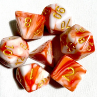 Kapok's Pain 7-Dice Set Off Red & White w/Gold Numbers Dnd Dice Set